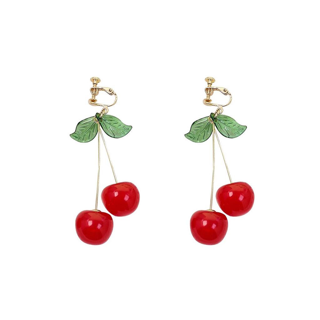 Japanese & Korean Cherry Ear Clips: Cute, Versatile, No-Piercing Earrings for Women.