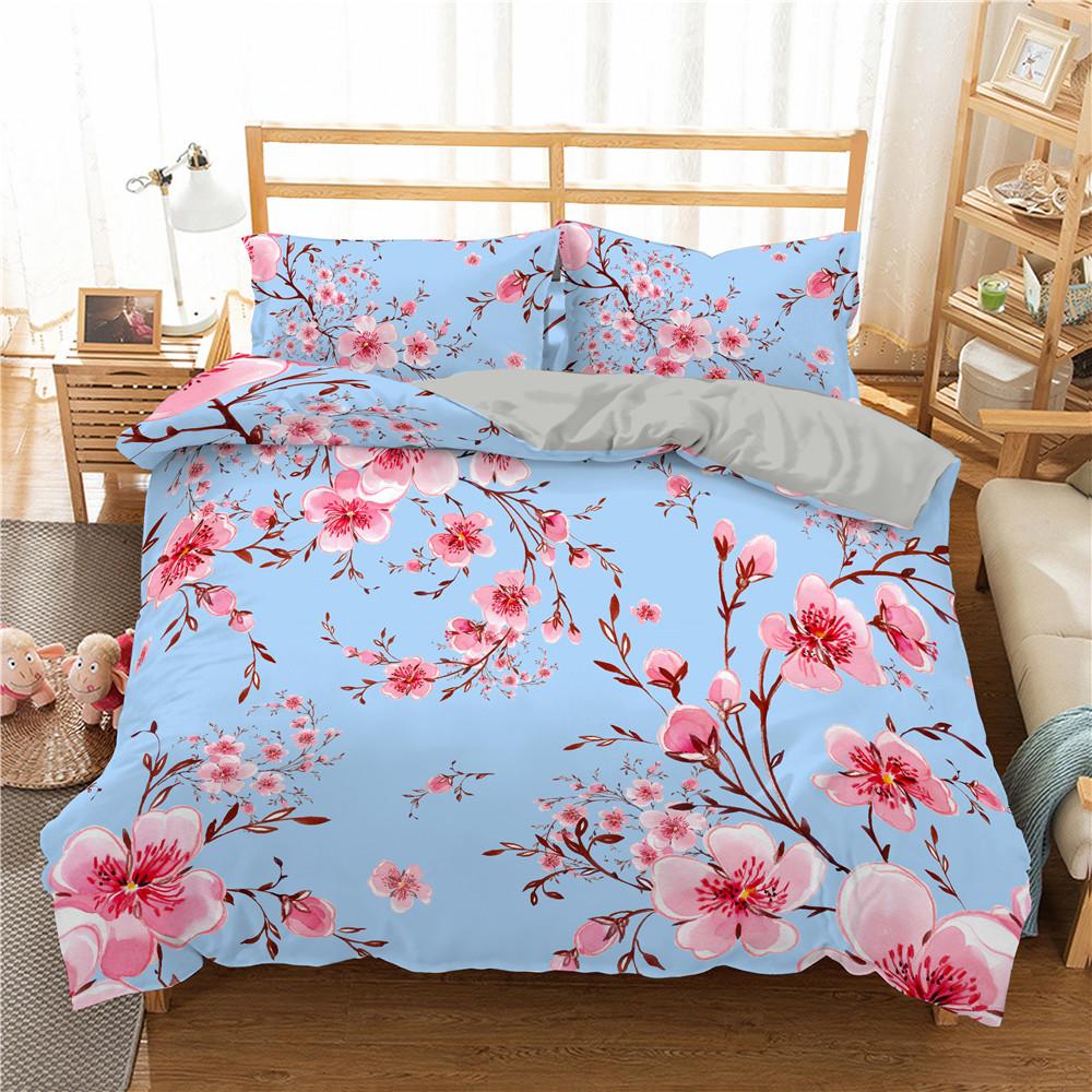 Red Rose Duvet Cover Set Red Flower Gray Background 3D Comforter Cover Valentine's Day Gift King Queen Size For Girls Women Kids