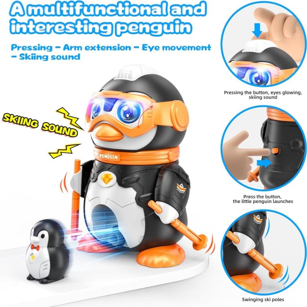 Children's 18pcs DIY Assembled Skiing Penguin Animal Building Block Model, Lighting And Music, Baby Puzzle Early Education Toys