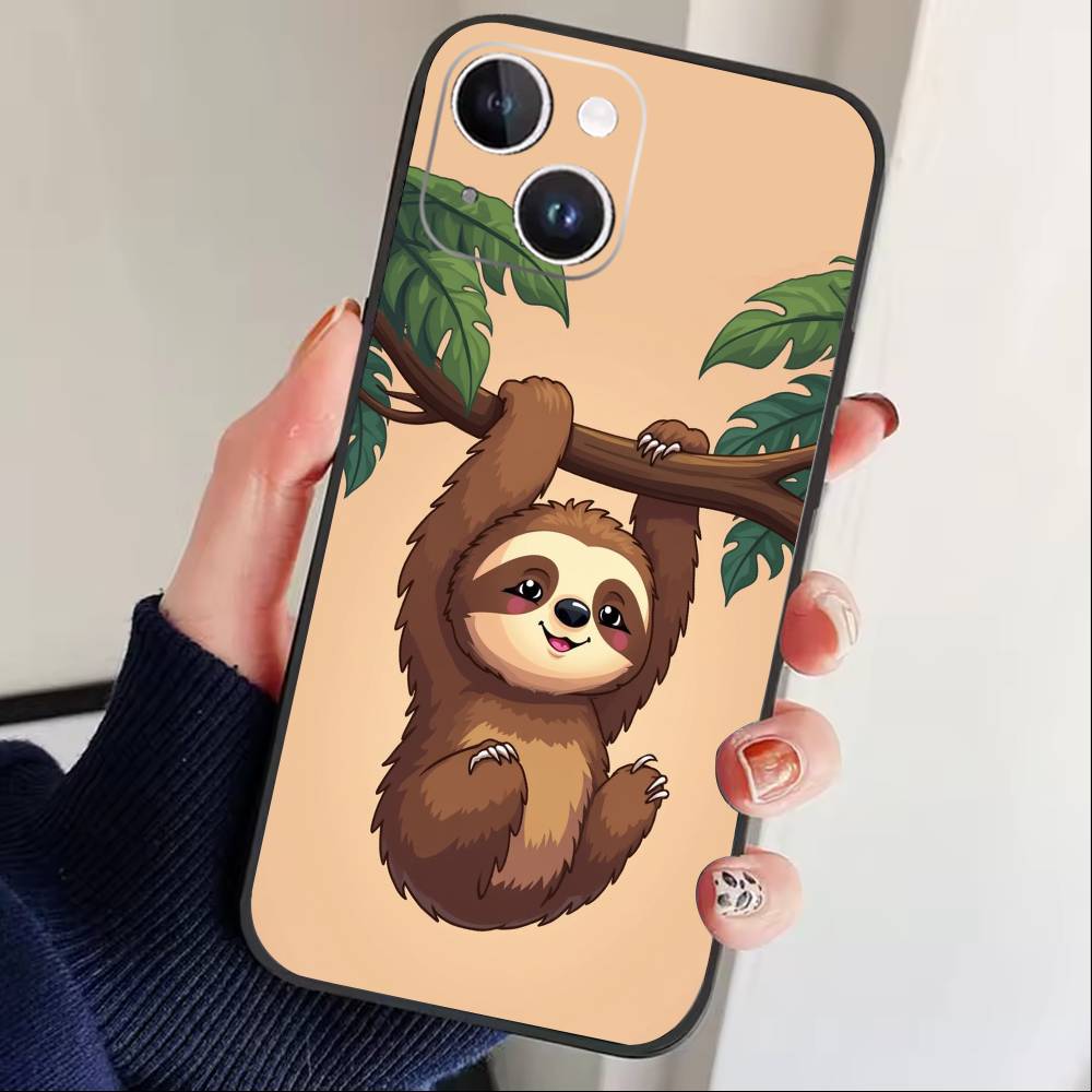 

Cartoon Sloth Animal Cute Phone Case For iPhone17,16,15,14,13,12 Plus,Max Soft Silicone Black Cover iPhone16se4
