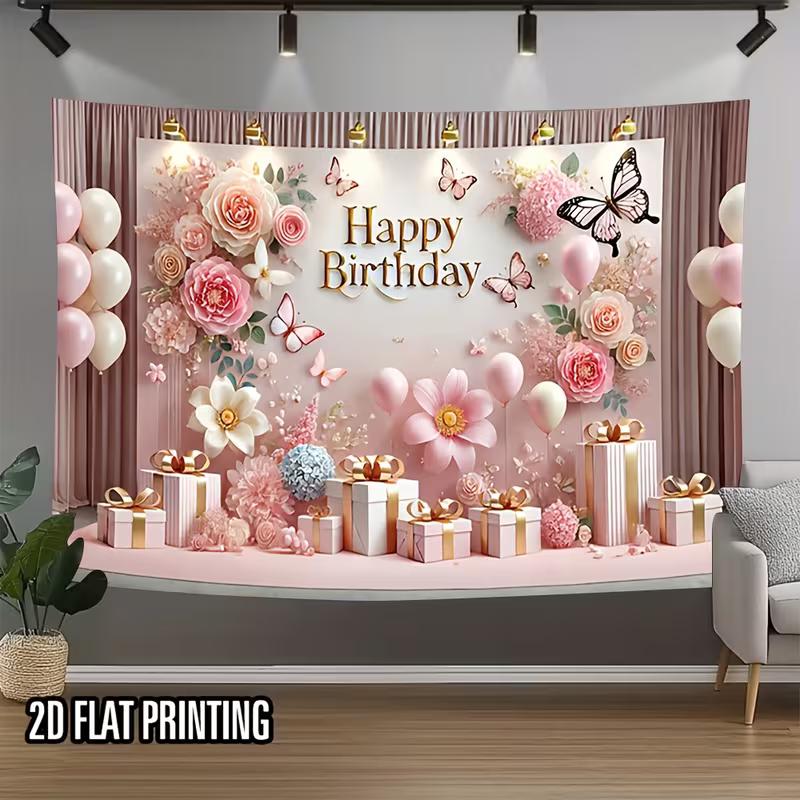 2D Pink Floral Backdrop for Girls' & Women's Birthday Shoots