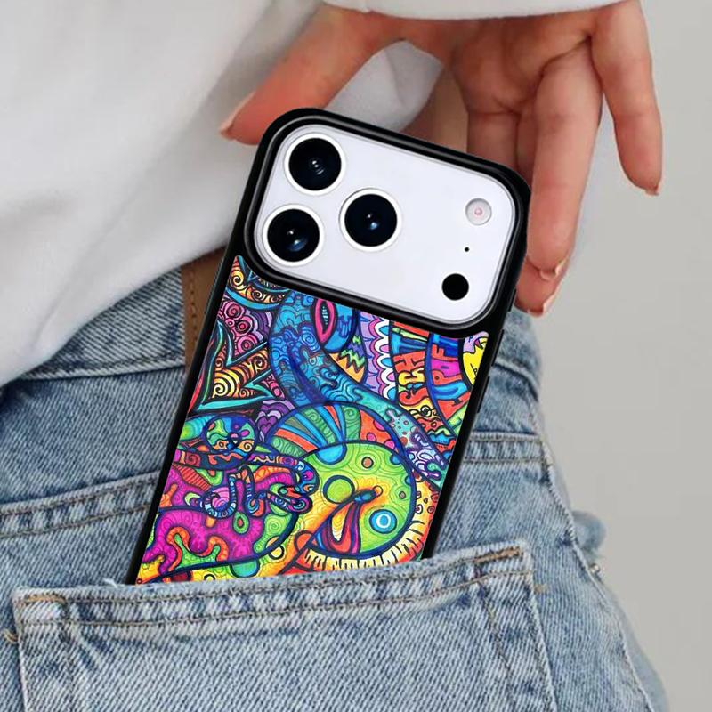 Colourful Psychedelic Trippy Art soft Phone Case for iPhone 16e 15 14 13 12 17 Pro Max Plus Air 17pro Cover Coque