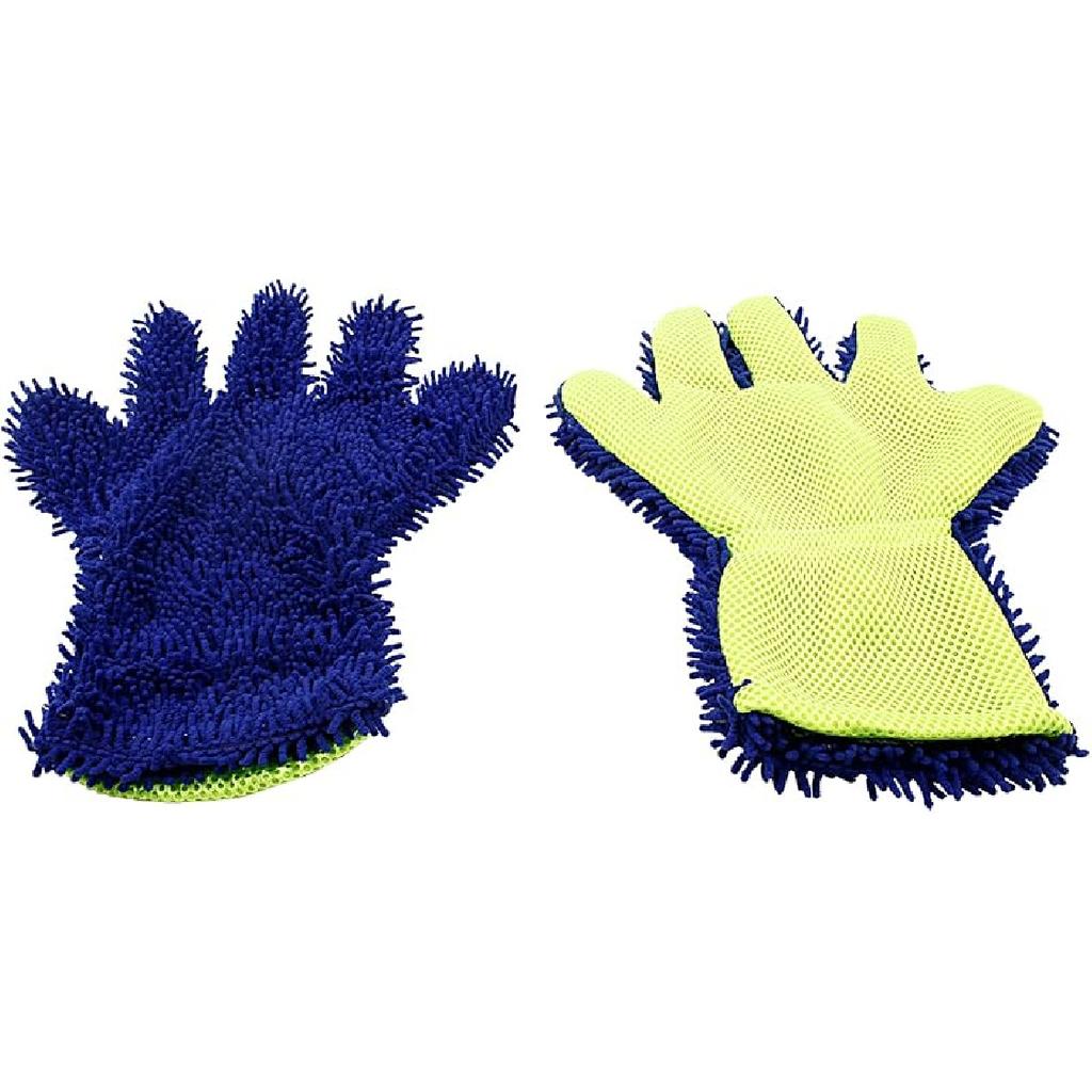 BokWin 2-Pack Car Wash Mitt Scratch Free, 5-Finger Microfiber Wash Mitts, Car Interior Exterior Cleaning Gloves, Auto Chenille Washing Sponge Kits
