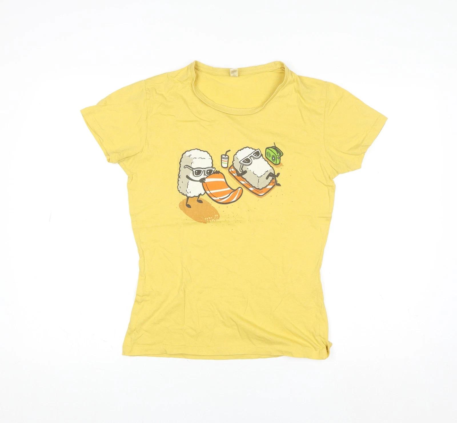 

Pampling Womens Yellow Graphic T-Shirt Medium Funny Cartoon Top S