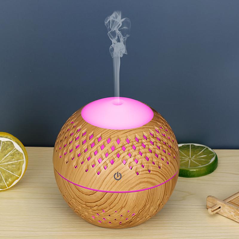 

200ml Full Hollow Wood Grain Air Humidifier for Home,Office Silent Fog Sprayer with Colorful Light (No CE) Brown/US Plug