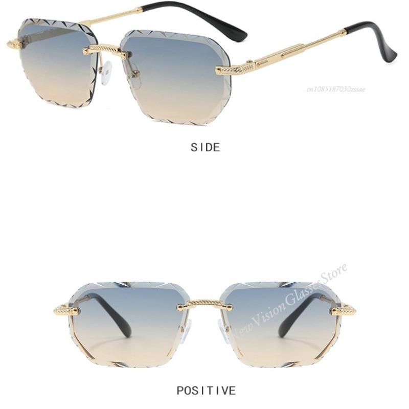 Rimless Luxury Sunglasses Diamond Cut Sun Shades For Man And Women Designer Brand Glasses Uv400 Frameless Eyewear  Trend