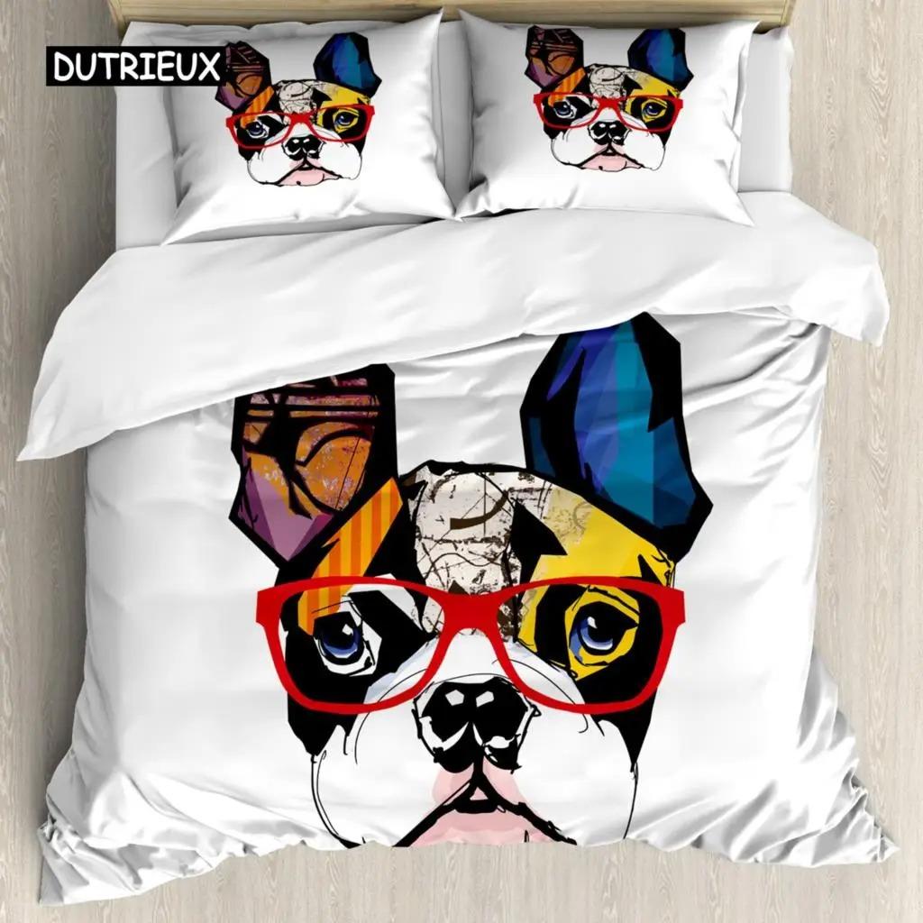 3D Dog Bedding Set Cute French Bulldog Puppy Duvet Cover Sets Cartoon Bed Cover Pet Animals Home Textiles Queen 23Pcs King Full