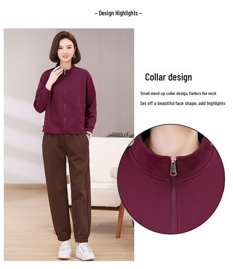 Middle-aged Women's Casual Sportswear: Fashionable Two-Piece Spring/Autumn Sweatshirt Set