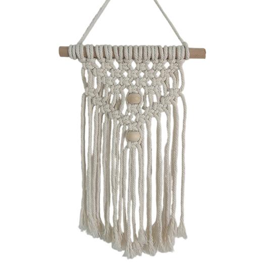 Boho geflochtenes Wandbehang, Geometrischer Wandbehang, Geknüpfter Baumwollseil Wandbehang mit Quasten für Zuhause Schlafzimmer Kinderzimmer Eingangsbereich Wandkunst