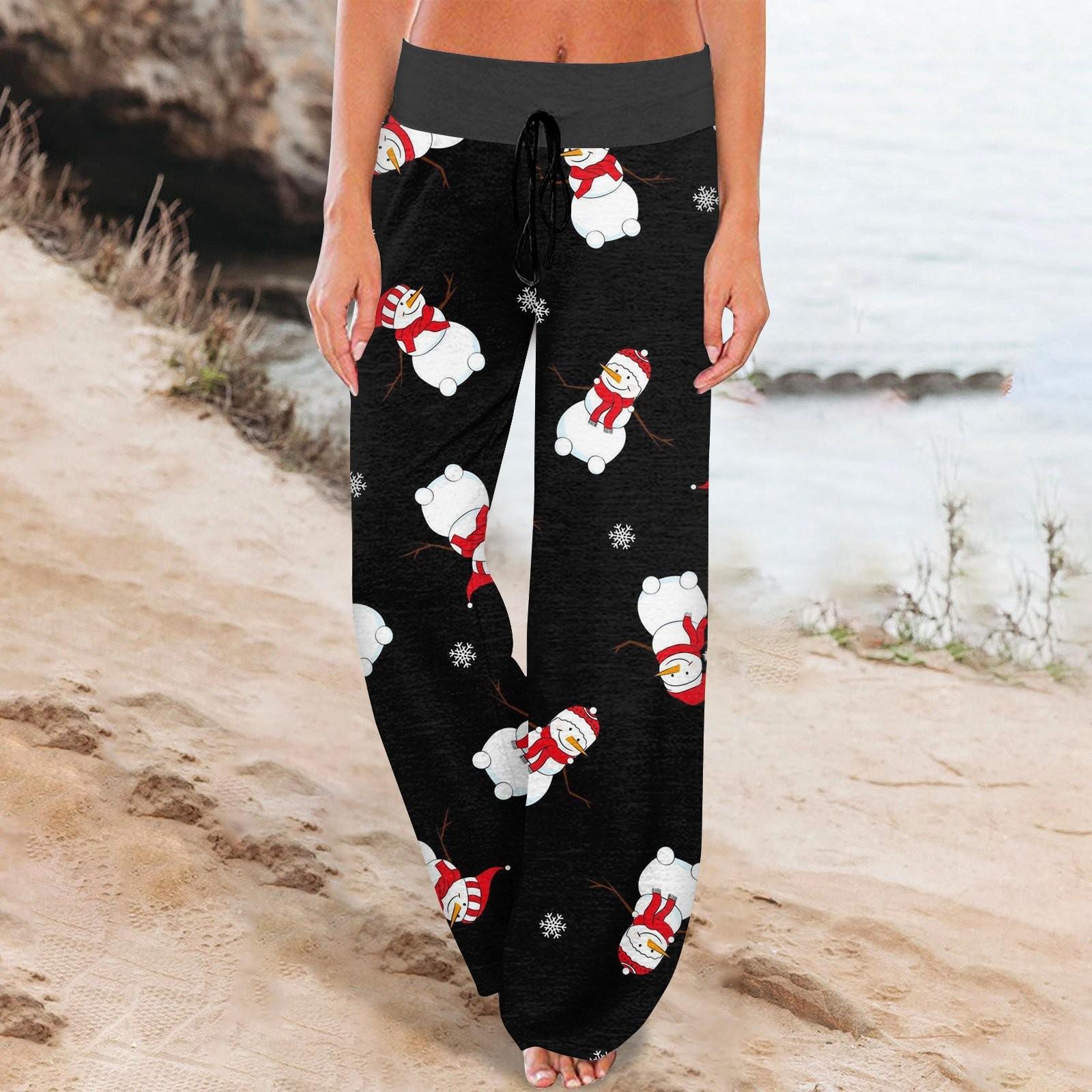 Женские удобные пижамные штаны с карманами и рождественским принтом — фото 5