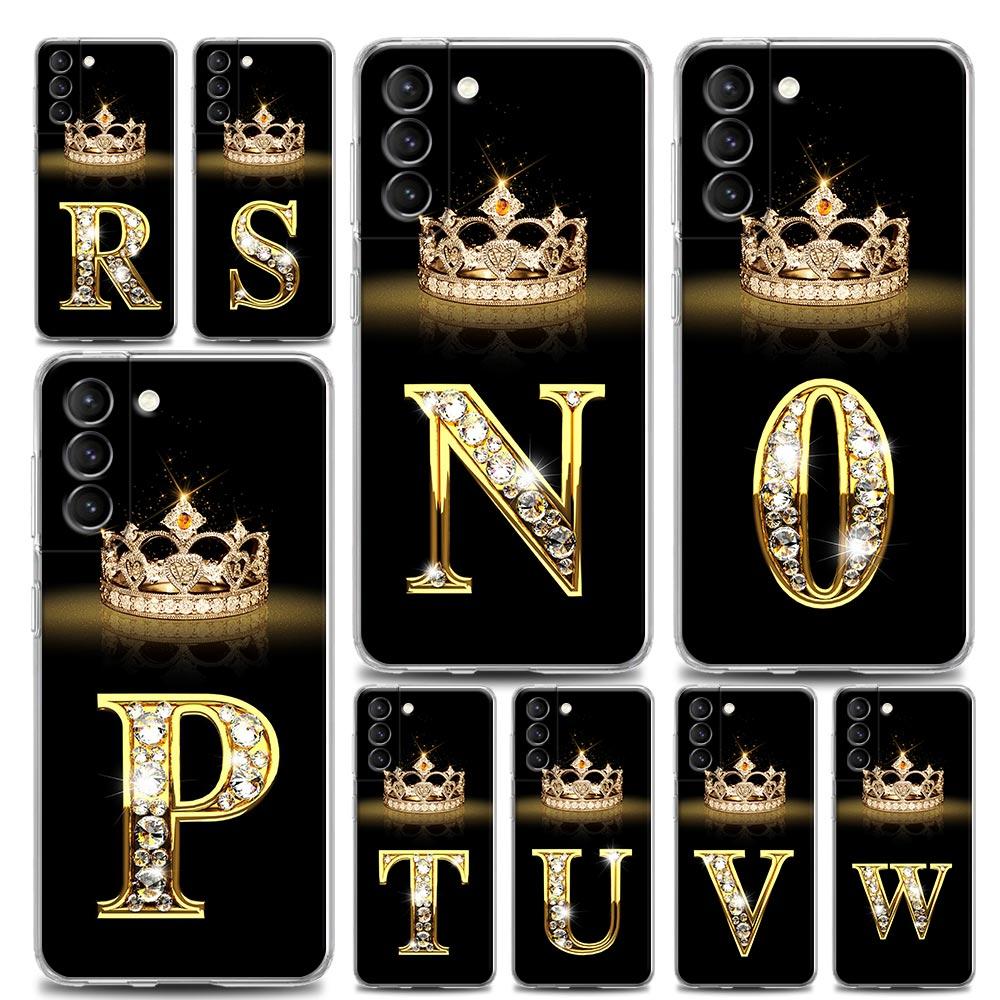 Diamond Crown First Initials Letter N Clear Samsung S24 Ultra Case For Galaxy S21 S20 FE S22 Ultra S23 S24 Plus Cases Soft Cover