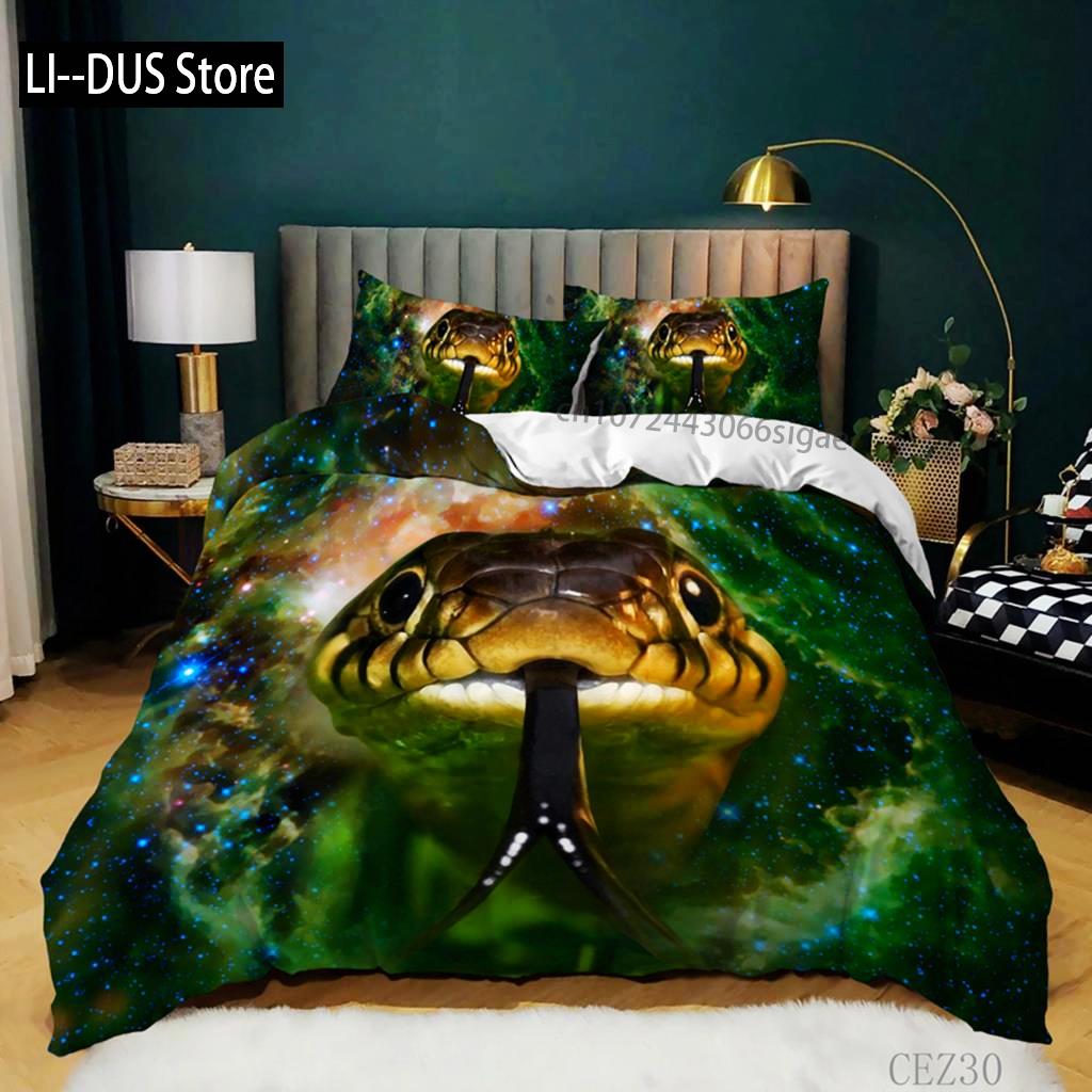 3D Yılan Nevresim Takımı King Boy Korku Yılanı Vahşi Hayvan Temalı Yatak Takımı Polyester Korkunç Vahşi Yaşam Tarzı Yorgan Kılıfı