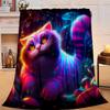 1PC Magic Cat Fantasy Art Flannel Blanket Gift, Suitable for Both Men And Women, Soft Ideal for Beds And Sofa, Birthday Or Christmas Gift