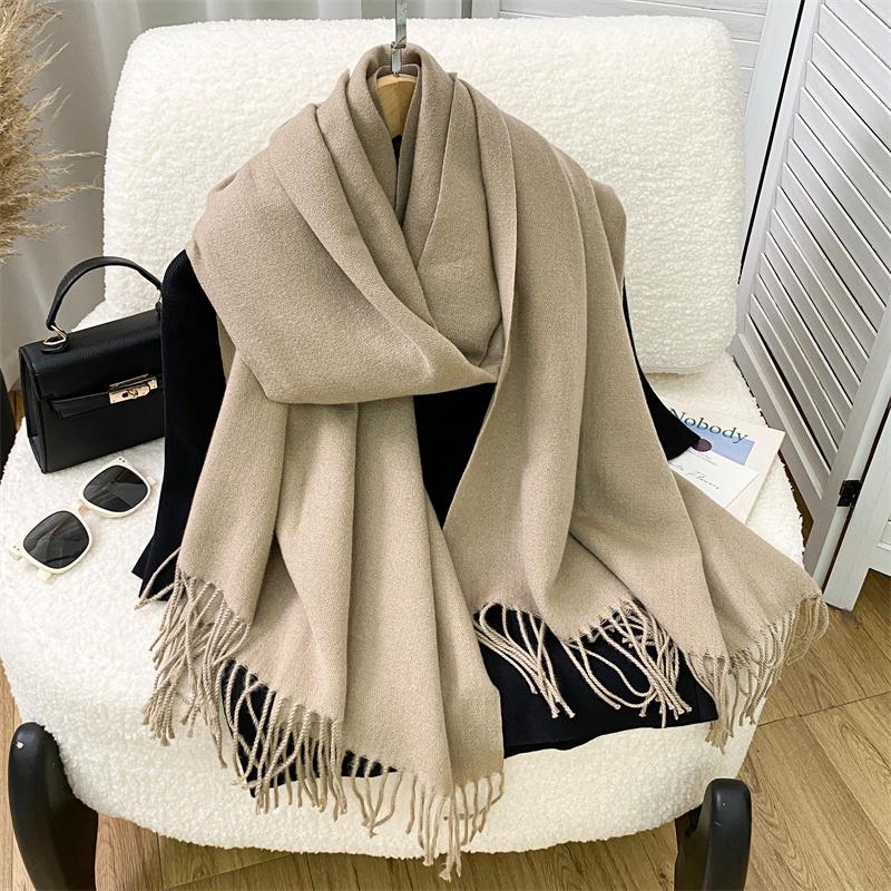 Winter Scarf Women Luxury Autumn Winter Cashmere Scarf Thickened Warm Shawl Classic Tassels Fluffy Scarf Solid Cope Foulard