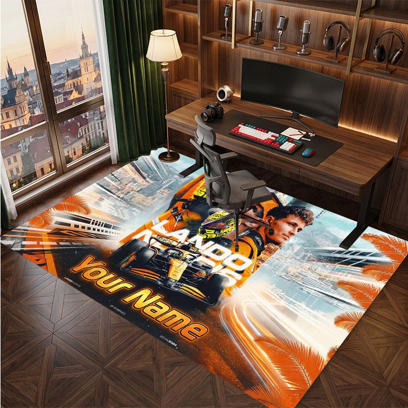 Lando Norris Personalized Crystal Velvet Carpet, Customized Name Text Soft Anti‑Slip Rug for Living Room Bedroom