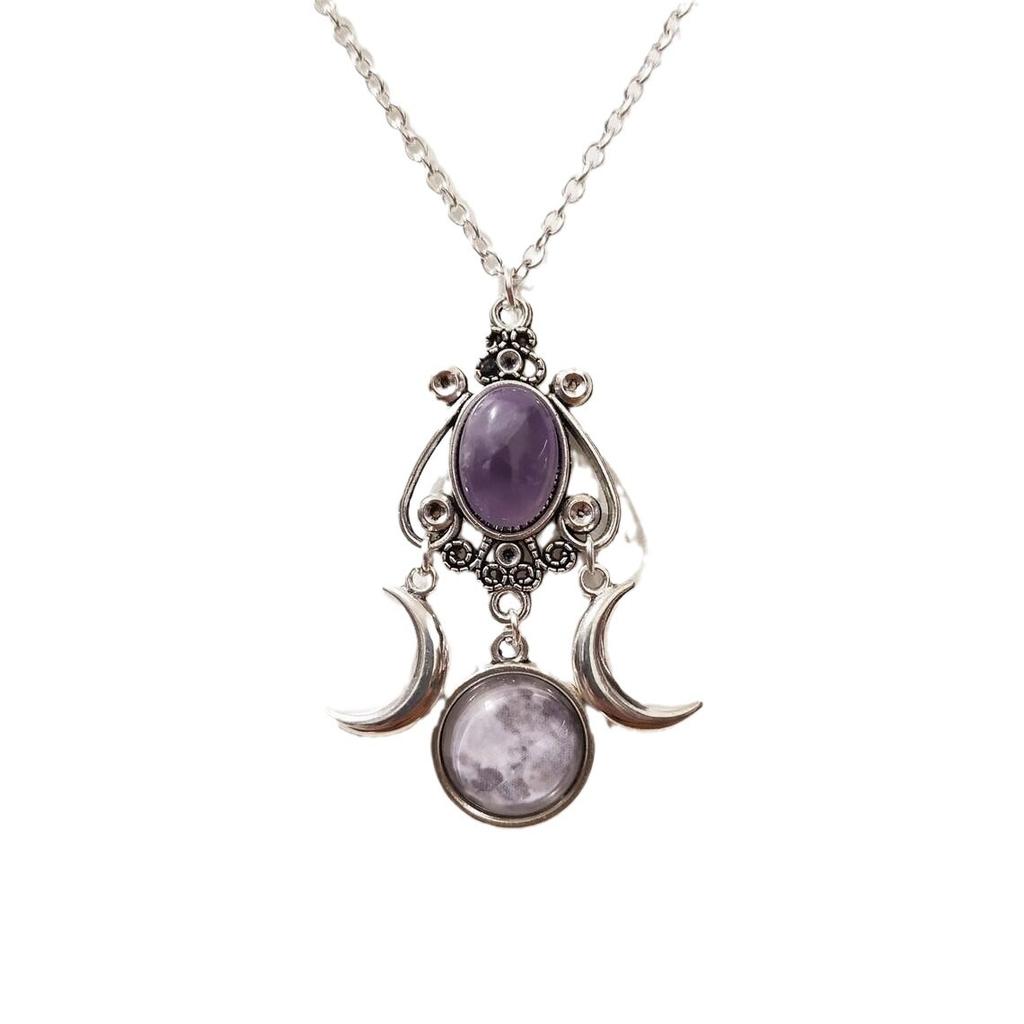 Vintage Creative Personality Triple Moon Goddess Necklace
