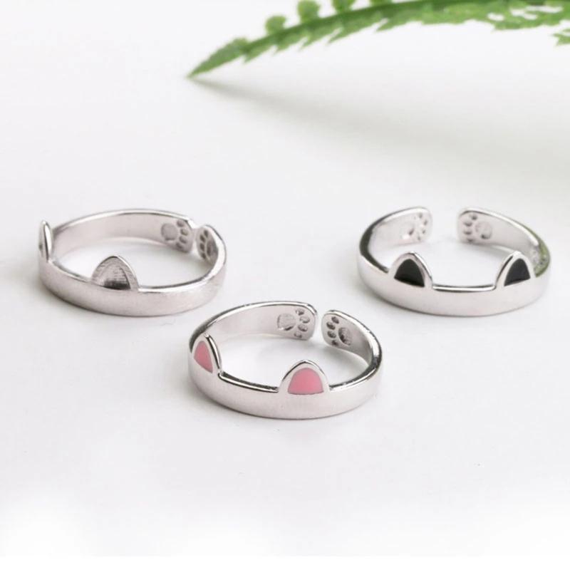 Adjustable Cartoon Little Cat Kitten Pet Finger Rings Lovely Cat Ears Paws Rings Birthday Gifts for College Girls