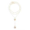 IngeSight.Z Exquisite Romantic Pink Drip Oil Flower Pendant Choker Necklace Women Boho Imitation Pearl Metal Chain Lady Jewelry