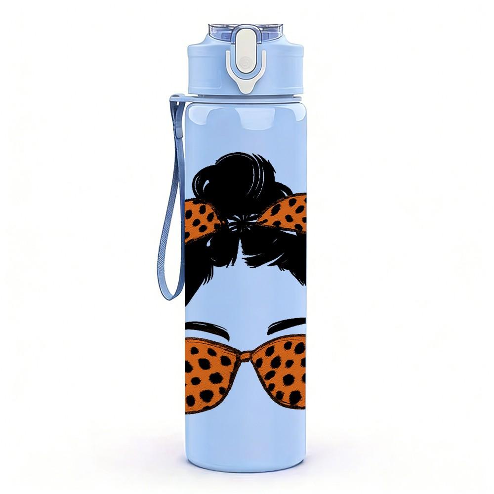 1PC Leopard Print Woman 750ml Color Plastic Sports Water Bottle Leakproof Flip Straw Lid Suitable for Sports Office Home Use