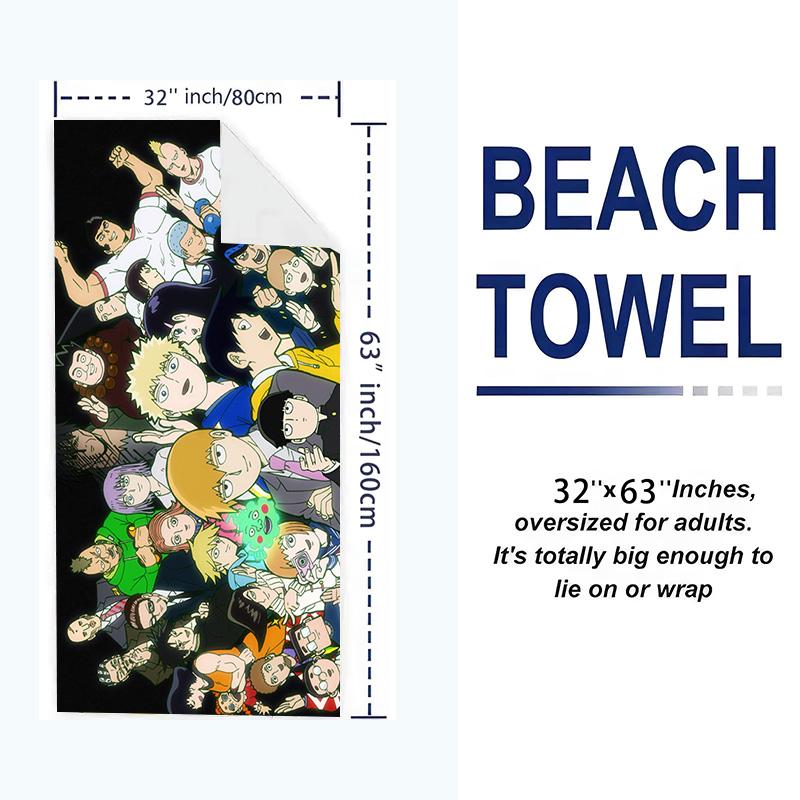 Mob Psycho 100 Print Beach Towel, Large Soft Quick Dry Towel for Beach Camping Swimming