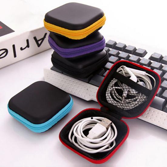 Earphone Storage Box Beautiful Protective Square Earphone Protective Storage Box Pouch for U Disk Memory Card Earphones Storage