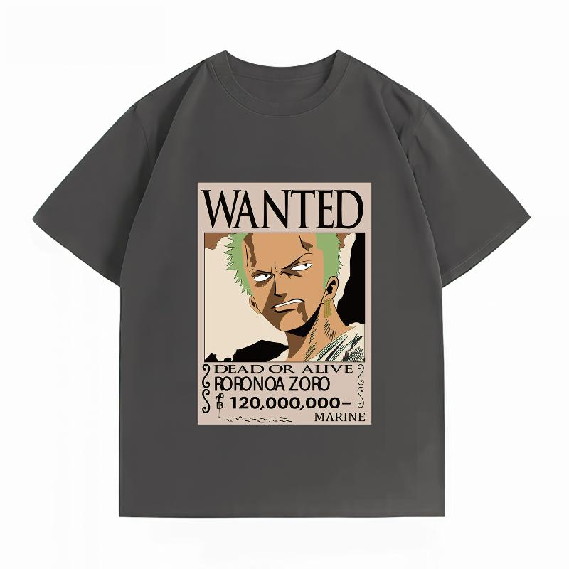 Unisexs Clothing New 100 Cotton Breathable Summer TShirt One Piece Roronoa Zoro Wanted Print Casual Streetwear Unisexs Tops