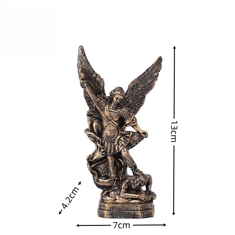 Christian San Miguel Arcangel Statue Retro Bronzed Saint Michael Angel Resin Figurine Home Blessing Decoration Desktop Ornaments