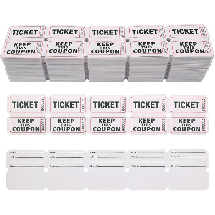 2000 Pcs 1000 Pairs Raffle Tickets, 50/50 Double Raffle Tickets, 250 Double Tickets Per Stack, for Events, Entry, Carnivals, and Door Prizes
