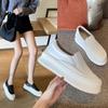 Lässige Damen Leder Slipper Dicke Sohle Herbst Outdoor Lässige Sneaker Slip On Runde Zehenpartie Einfarbig Lässige Schuhe Größe 35-40