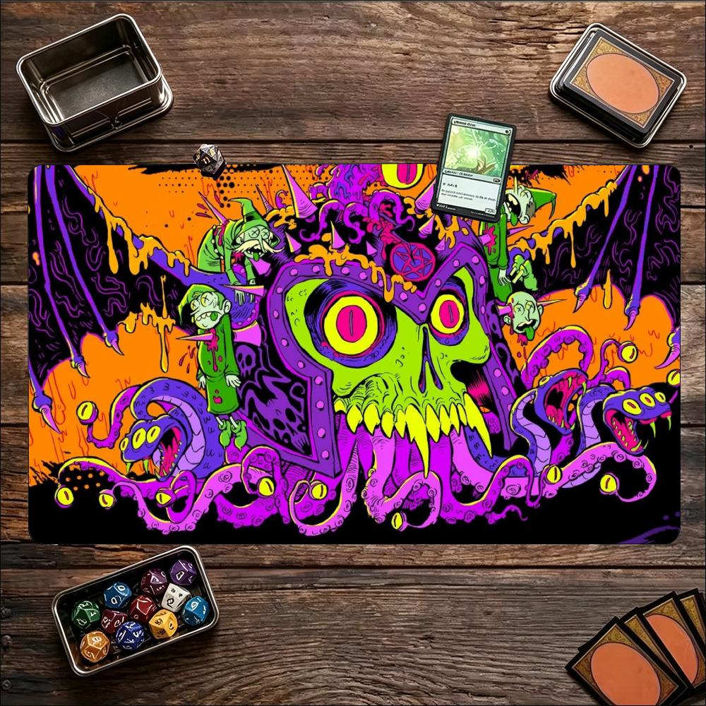 Psychedelic Zombie Skeleton Horror Art Pattern Nonslip Rubber Game Mat For Card Game Sessions And Daily Desktop Activities