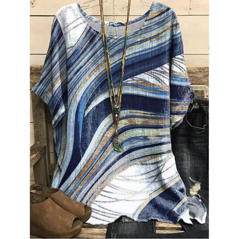 Printed round Neck Neck Casual Loose Top Print round Neck Top Women