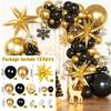 Ensemble d'arche de guirlande de ballons noir et or avec confettis dorés 134 pièces, adapté pour les décorations d'anniversaire, de Noël et du Nouvel An