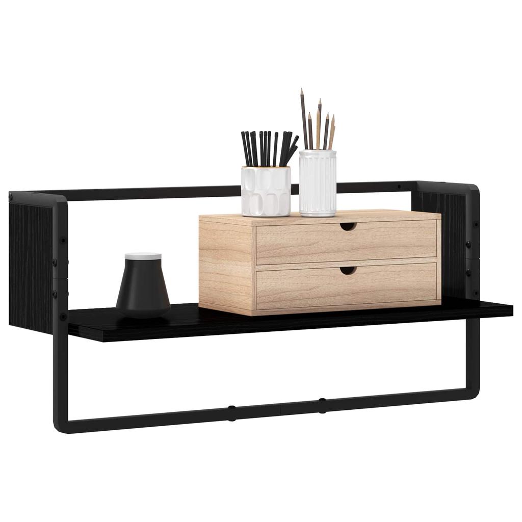 Wall Shelf Wall Mount Black Oak Look 65 x 25 x 30 cm