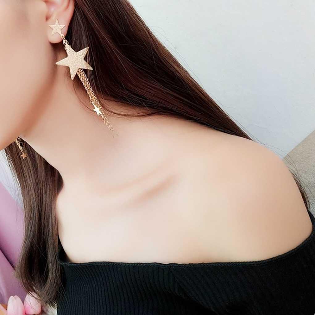 Women Girls Star Dangle Earring Hoop Long Tassel Eardrop Simple Elegant Geometric Ear Stud Jewelry Gift