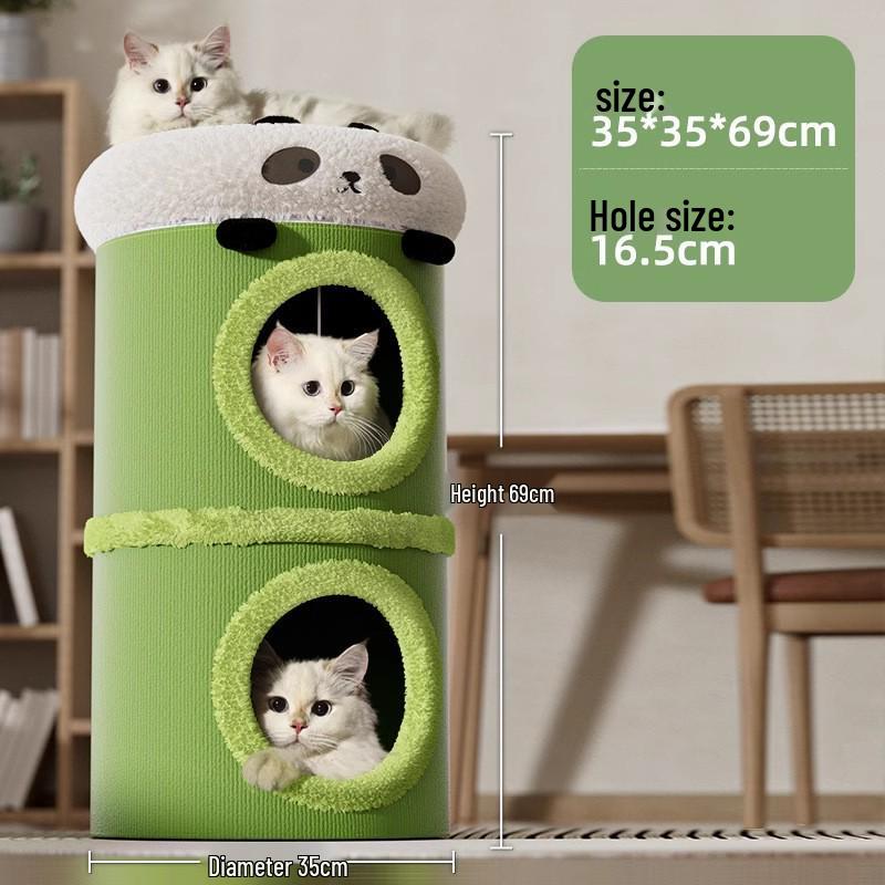 "Double-Layer Cat Tree with Warm House, Bed, and Sisal Scratching Board for All Seasons"