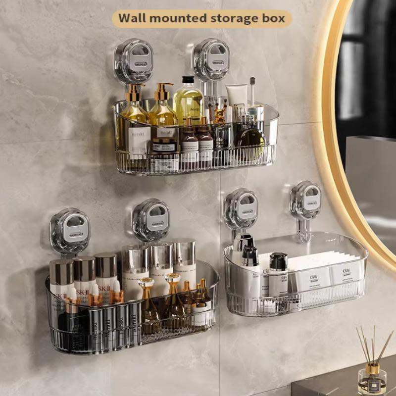 Raft de depozitare cu ventuză Fără găurire Transparent Auriu Baie Scurgere Raft Organizator Montat pe perete