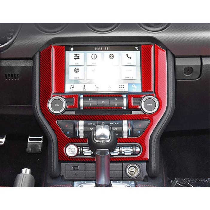 For Ford Mustang Carbon Fiber Central Control Air Conditioning CD Panel Cover Trim Sticker Car Styling 2015-