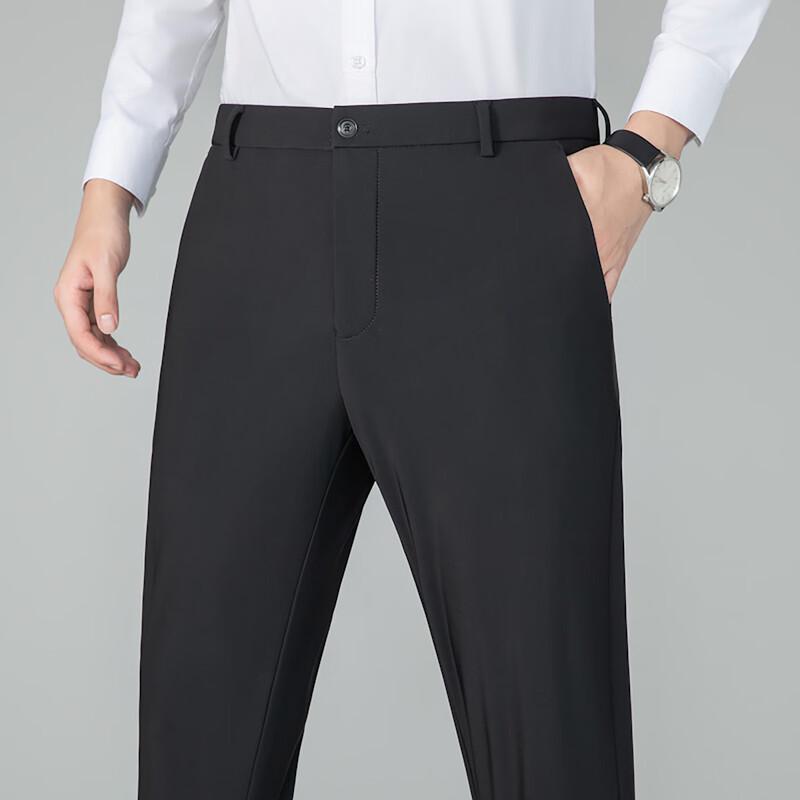 JOW Men's Fleece Lined Stretch Business Straight-Leg Trousers