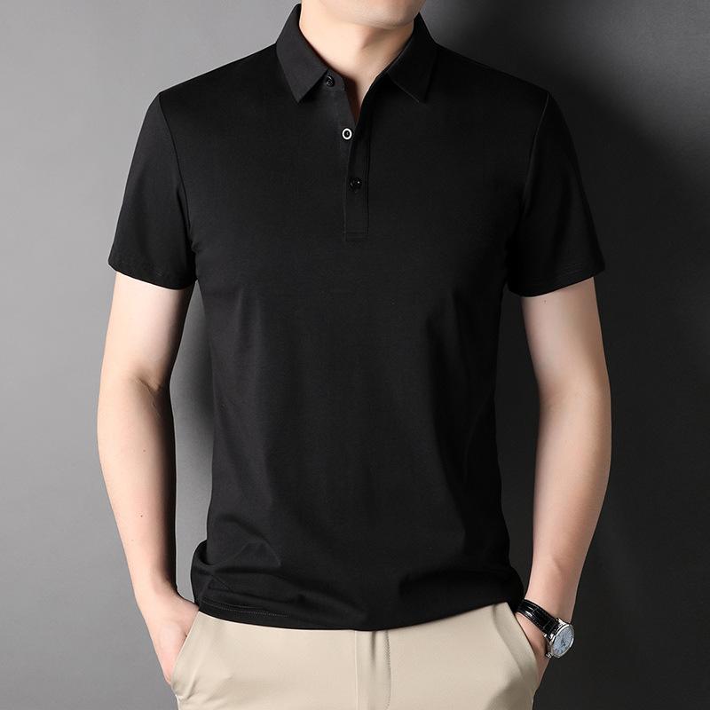 Summer Young Men's Half-sleeved Mulberry Silk Lapel Short-sleeved Polo Shirt Casual Solid Color Short-sleeved Men's T-shirt