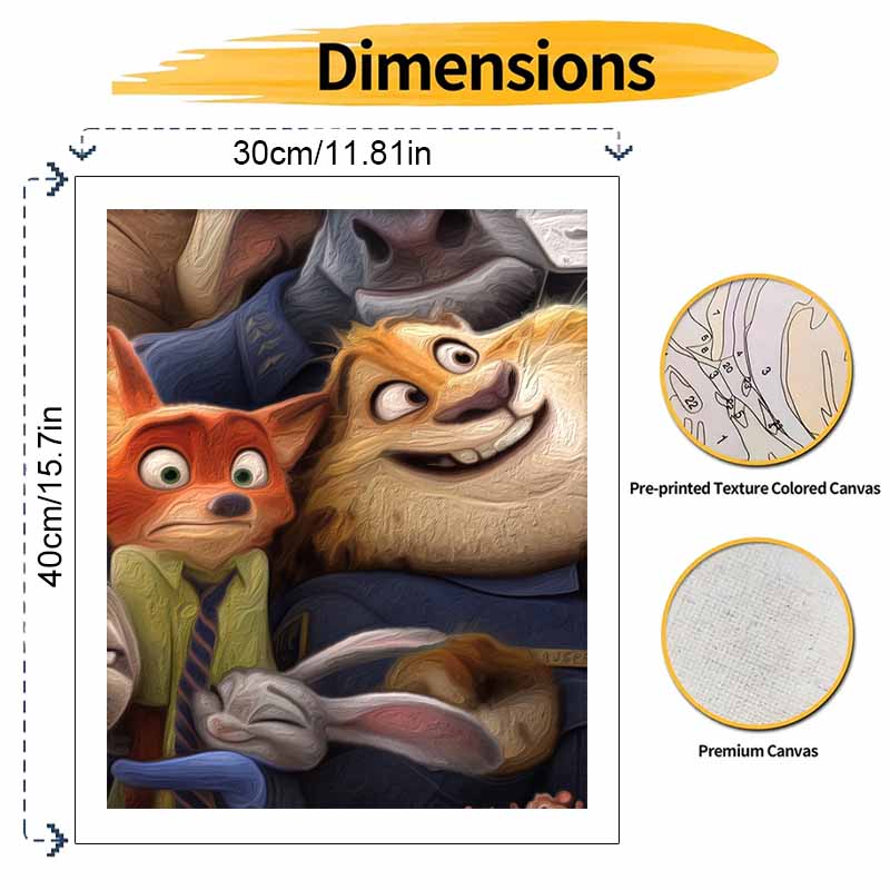 Disney Zootopia Nick and Judy Oil Painting Art Set Handmade Diy Gift Home Decoration