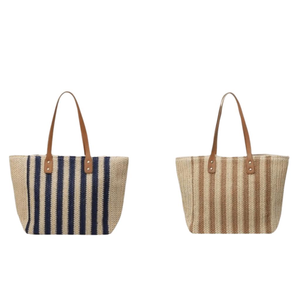 Striped Straw Shoulder Bag Bohemian Women Shopping Handbag Portable Weave Tote Bag Girl