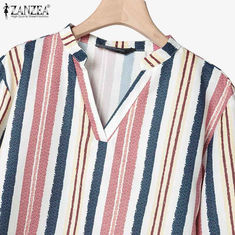 ZANZEA Women Long Sleeve Stripe Blouse and Pants Casual Two Piece Suit Sets