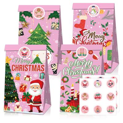 12pcs Pink Christmas Gift Box Paper Cookie Candy Bags Christmas Snow Scene Print Pink Gift Box Navidad Natal Noel Kids Gift