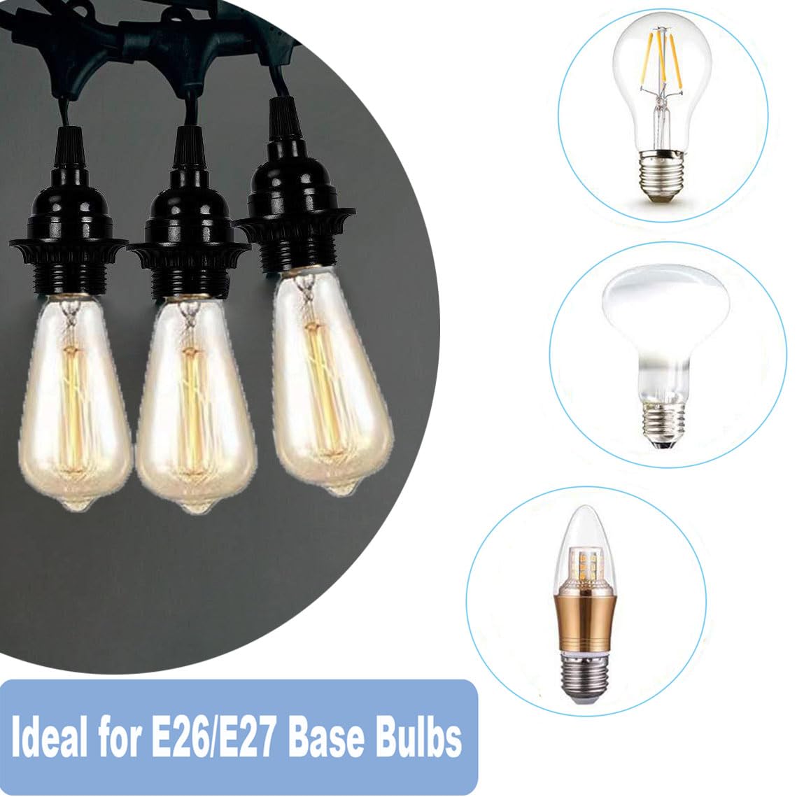 

Keyless Medium Base Vintage Socket,Black Bakelite Socket E26/E27 Vintage Screw Bulbs Edison Ceiling Retro Pendant Lamp Holder (3-Pack,with Collar
