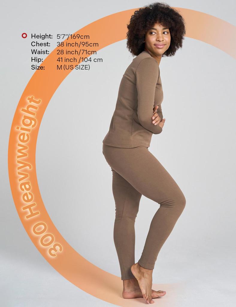 Warm Winter Top and Bottom Fleece Lining Light Extra Thick and Bottom Size (Lapasa) Women's Innerwear, Underwear, Set, [3. Brown, (Top Set), L]