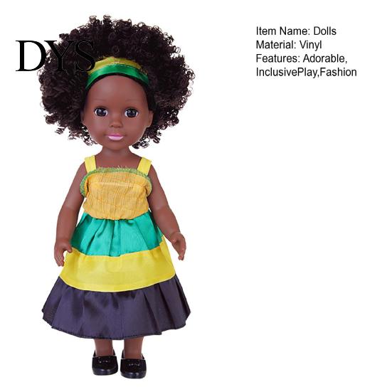 Realistic Black Girl Dolls 14 Inch Doll with Afro Hair, Soft Vinyl Posable Play for Girls Kids, Dress Up Fashion Toy Accessories, Gift Children
