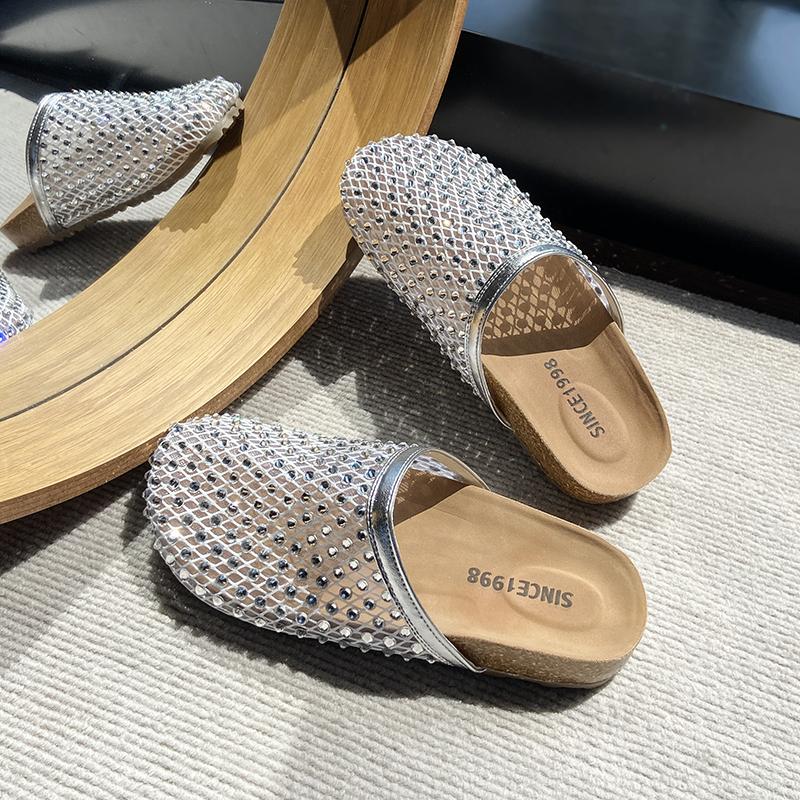 

Мода 2025 Новая Мода Платформа Сетка Стразы Баотоу Шлепанцы Женские Уличные Ленивые Пляжные Сандалии 36 серебряный