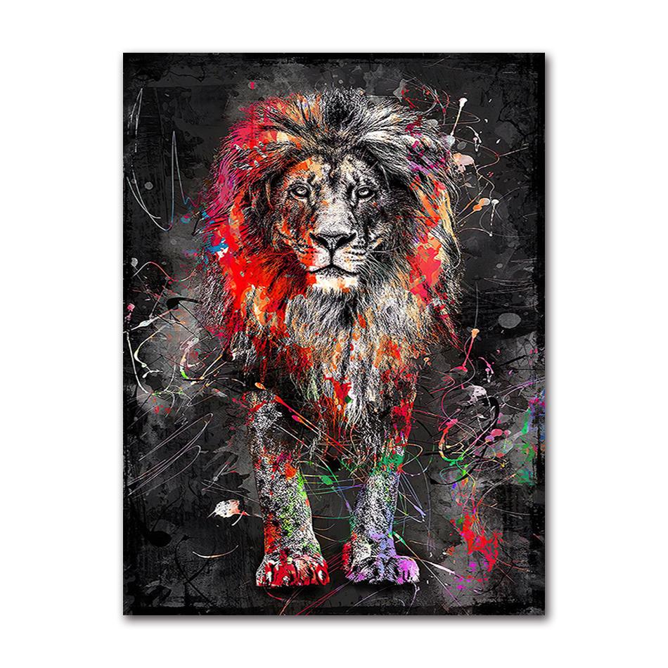 Artwork Canvas Painting Home Decoration Abstract Colorful Lion Painting Modern Animal Wall Art Picture Cuadros for 21X30CMNo Framed