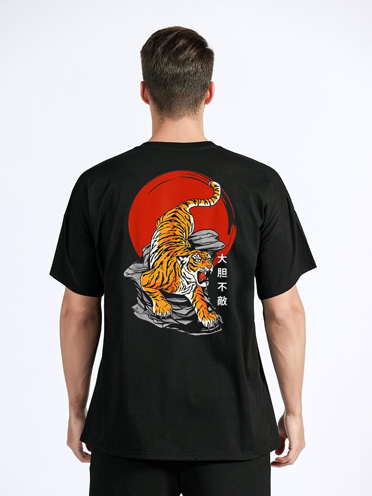 Tiger T Shirt Japanese Tokyo Back Print Men's Clothing Gang Gifts Tops Cotton Tees T Shirts For Men Streetwear