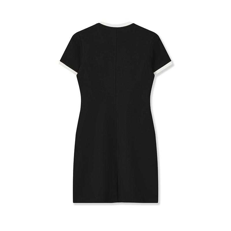 FILA Original Color Block Edge Fashion Simple Classic Retro Casual Versatile Comfortable Round Neck Slim Short Sleeve Dress F51W629301FBK